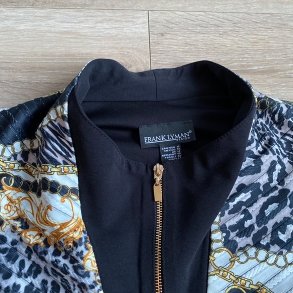 Frank Lyman zip-up sweater jacket animal print gold chains - Picture 4 of 7